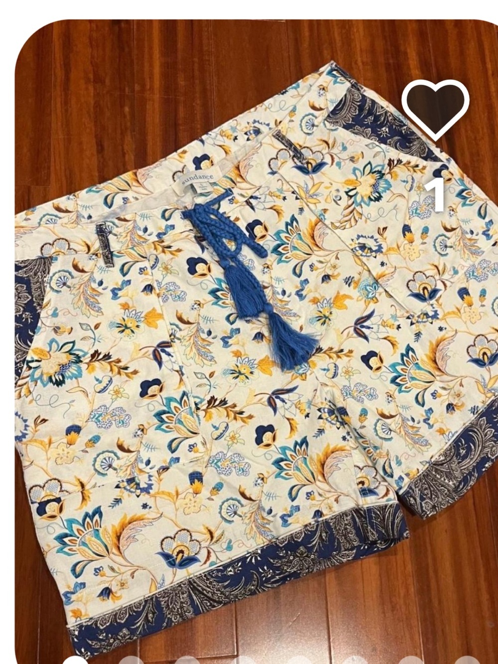 Sundance Japanese garden, Floral Tassel-Waist Shorts - Blue, Cream & Yellow